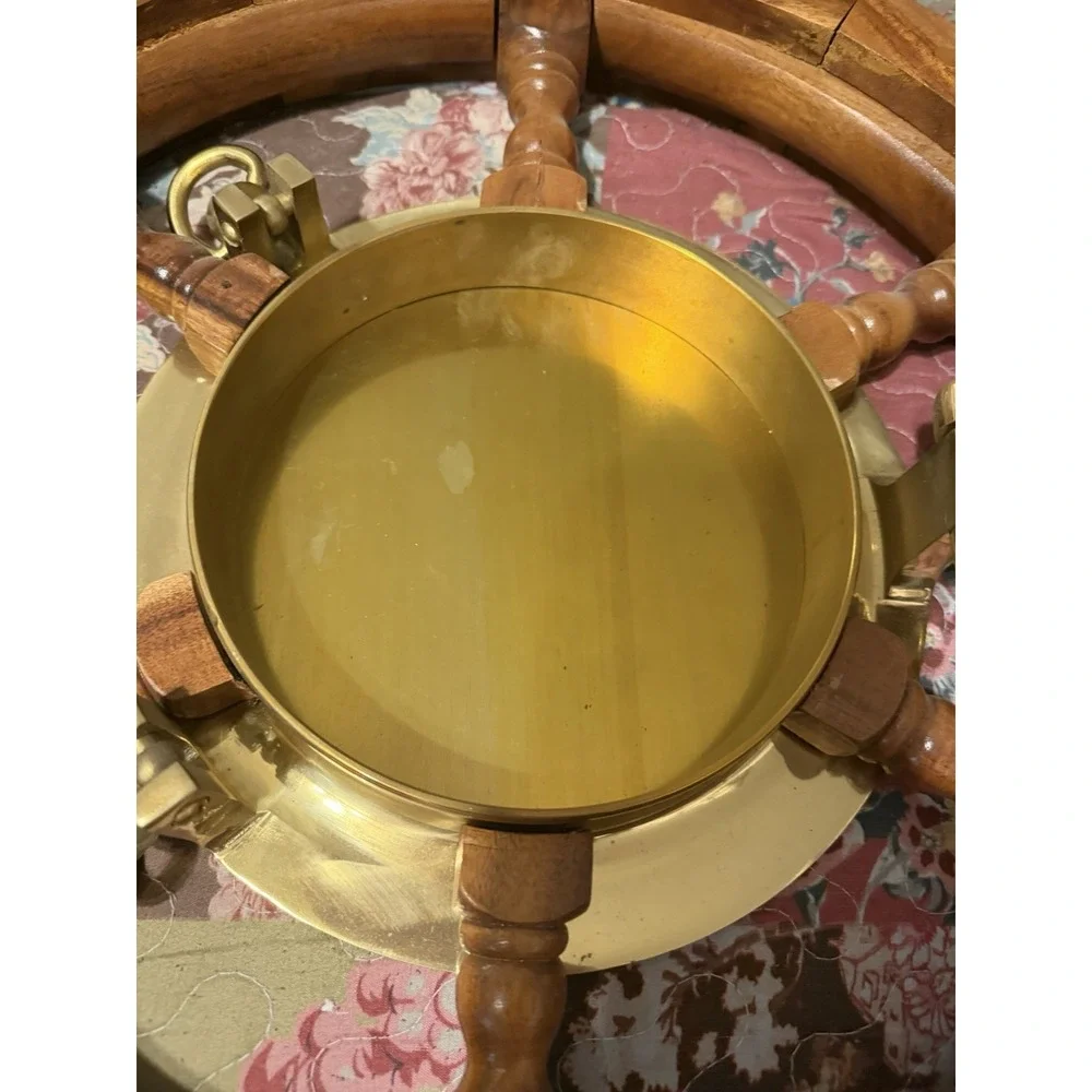 Vtg Brass And Wood Clock 